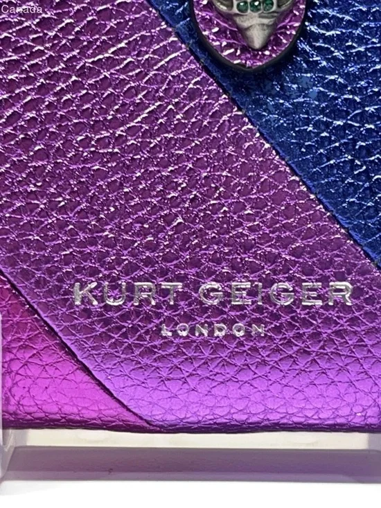 Kurt Geiger Metallic Rainbow 🌈 Diagonal Stripe Continental Wallet - Picture 2 of 16